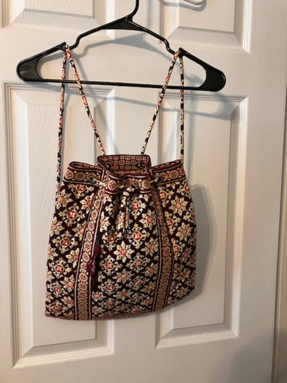 Vera Bradley Medallion Maroon 2006 Drawstring Backpack Quilted Cotton Retired